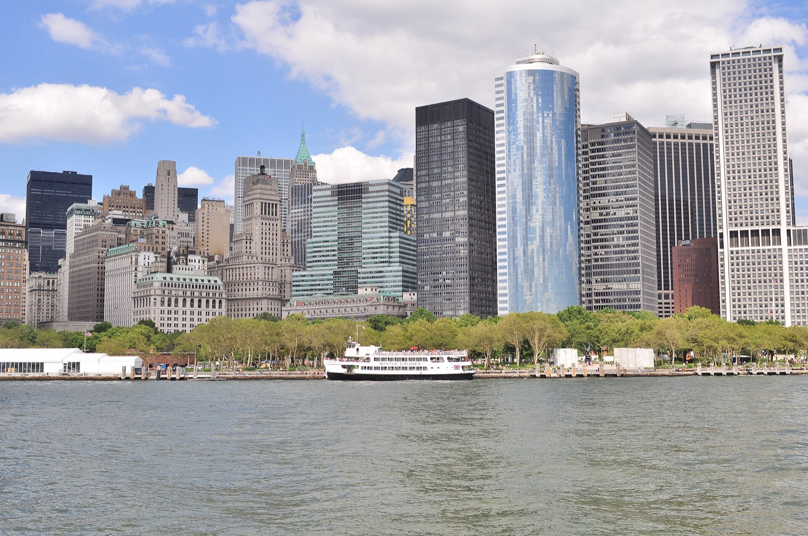 Lower Manhattan and Battery Park seen from New York Harbor